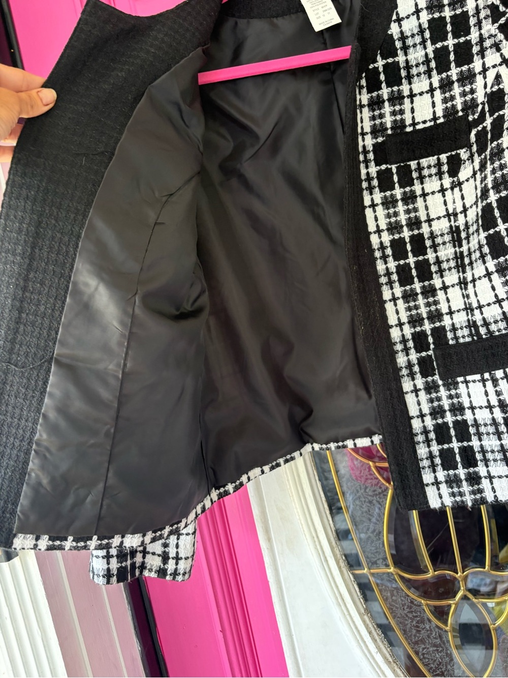Southern Lady Black & White Plaid Tweed Open-Front Jacket - Picture 4 of 6